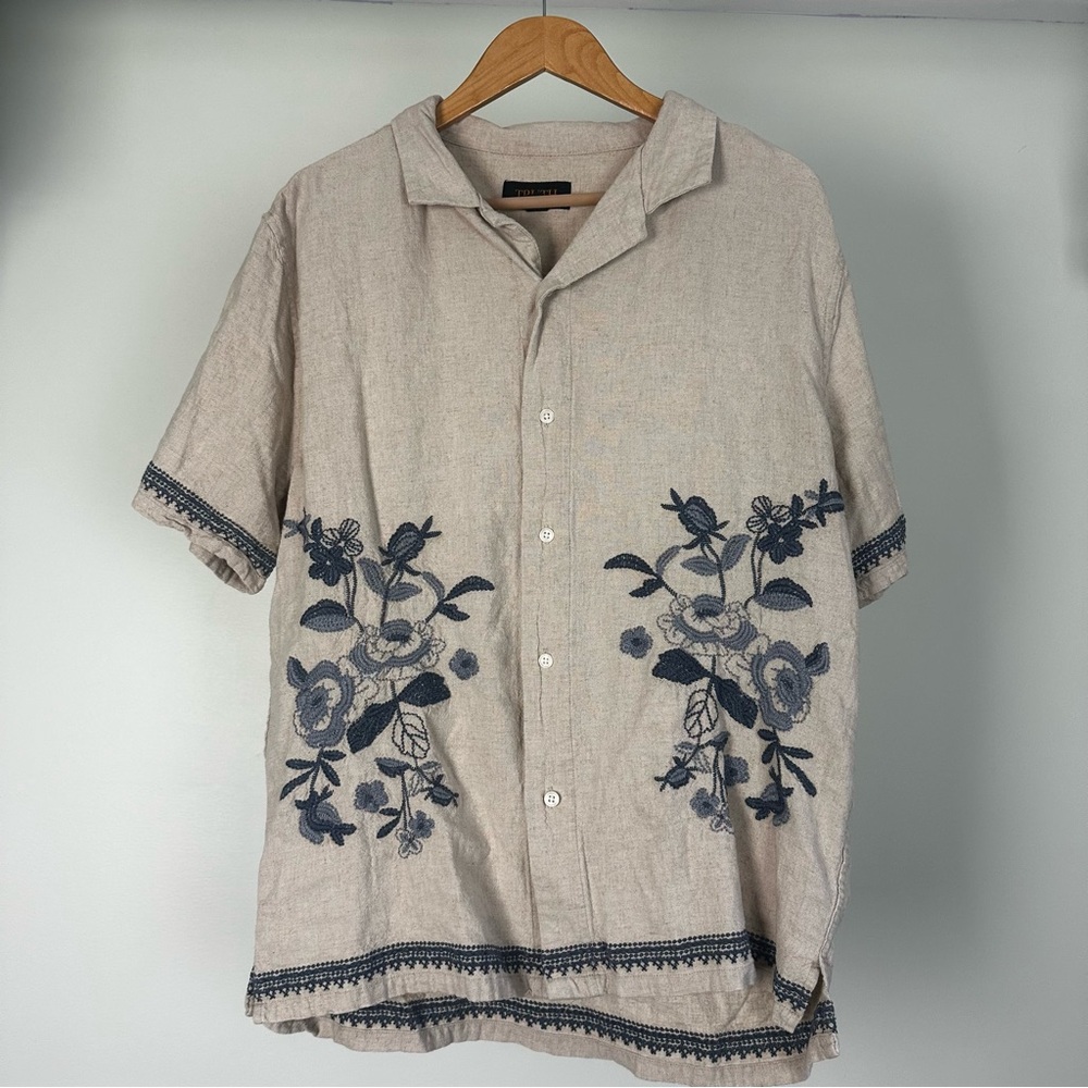 LINEN EMBROIDERED SHORT SLEEVE
